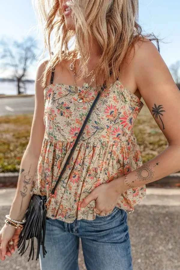 Floral Spaghetti Strap Peplum Cami