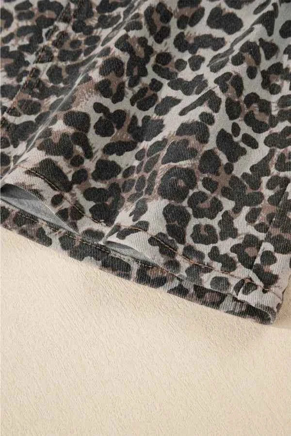 Leopard Denim Mini Skirt