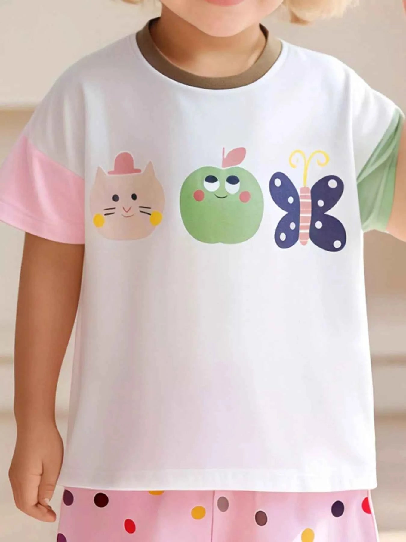 Children's Cartoon Graphic Color Block  T-Shirt