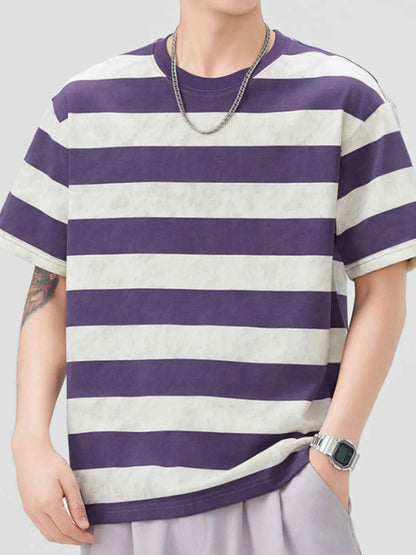 Men's Plus Size Striped Round Neck Short Sleeve T-Shirt