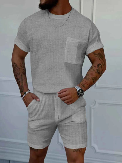 Men's Full Size Round Neck Short Sleeve Top and Shorts Set Plus Size