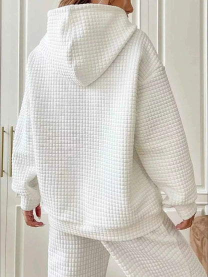 Full Size Textured Kangaroo Pocket Hoodie Plus Size