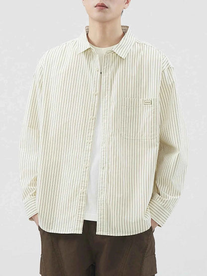 Men's Plus Size Striped Button-Up Long Sleeve Shirt