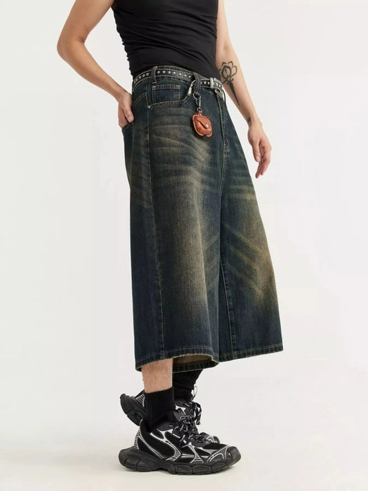 Men's Washed Wide Leg Demin Shorts