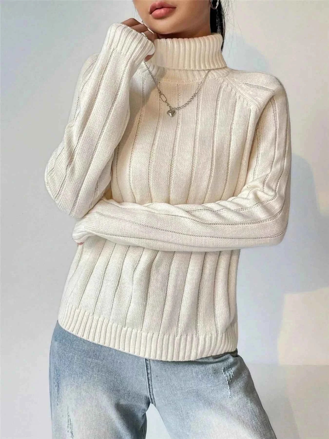 Ribbed Turtleneck Long Sleeve Sweater