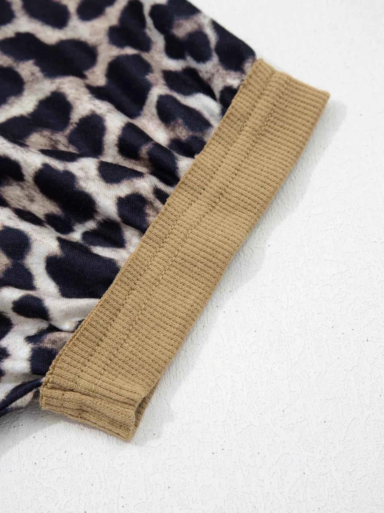 Leopard Print Color Block Round Neck Top