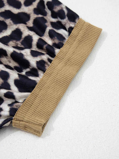 Leopard Print Color Block Round Neck Top