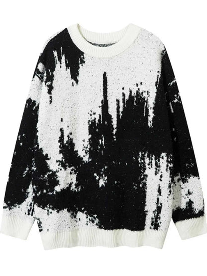 Men's Contrast Round Neck Long Sleeve Sweater