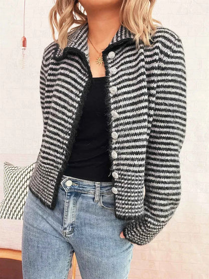 Striped Button-Up Long Sleeve Cardigan