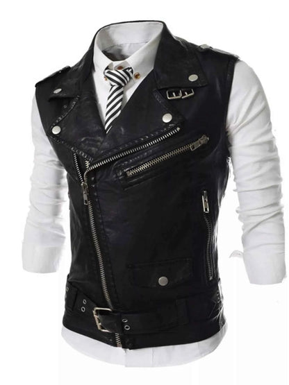 Men's Plus Size Asymmetrical Zipper Adjustable Belt Buckle Vest