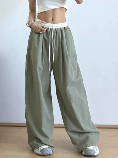 Wide Leg Drawstring Casual Pants