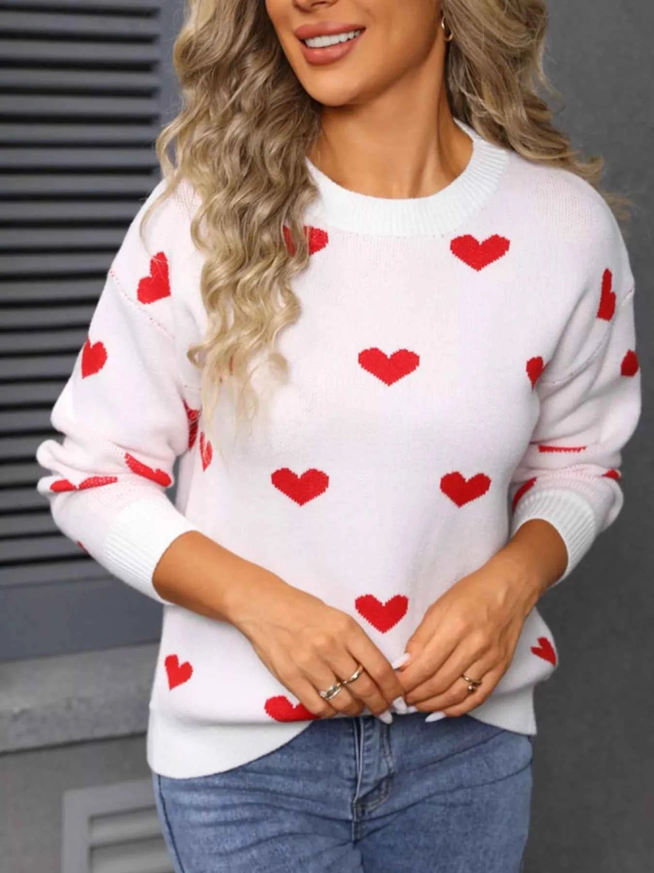 Valentine's Day Heart Pattern Dropped Shoulder Sweater