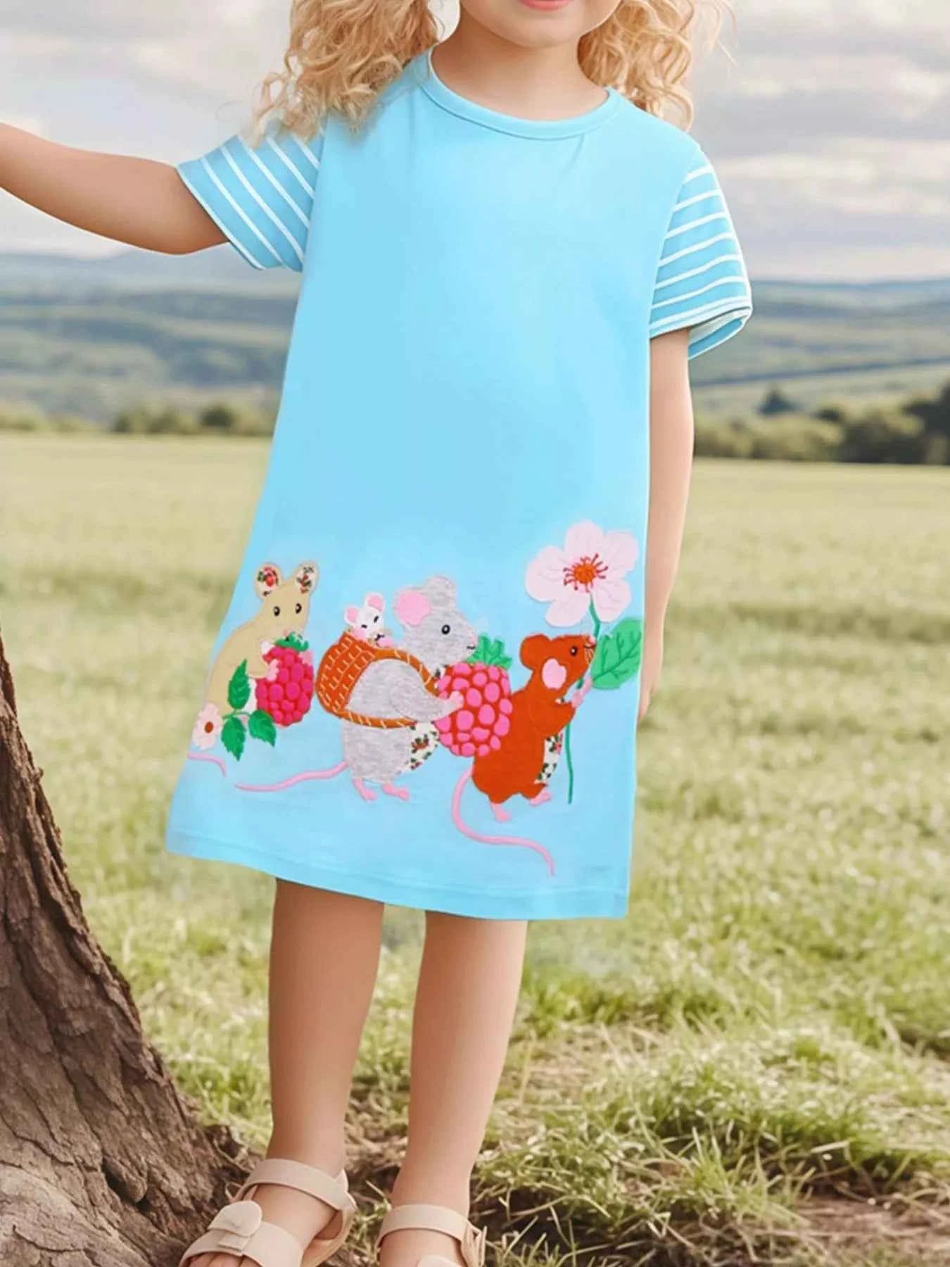 Children's Cartoon Mouse Embroidered Casual Dress