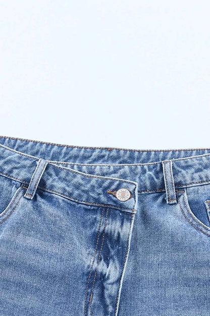 High Rise Crossover Waist Denim Shorts