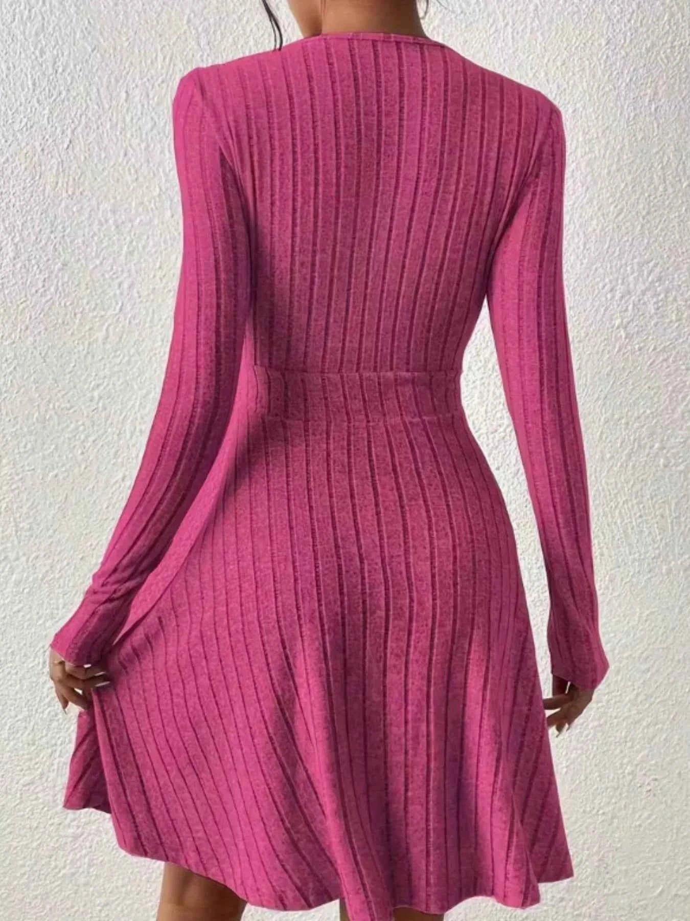 Ribbed Knit Wrap Mini Dress