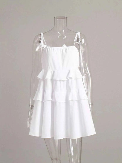Ruffled Tie Shoulder Mini Dress