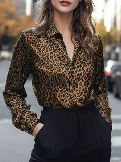 Leopard Button Up Long Sleeve Shirt