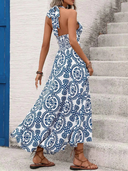 Printed Halter Neck Maxi Dress