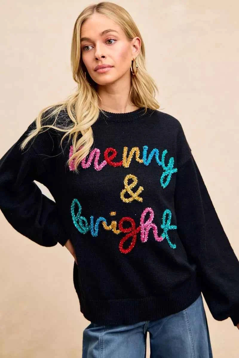 BiBi Tinsel Lettering Christmas Sweater