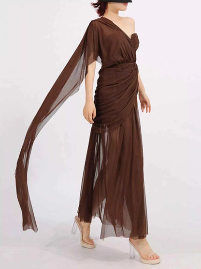 One-Shoulder Flowy Mesh Dress