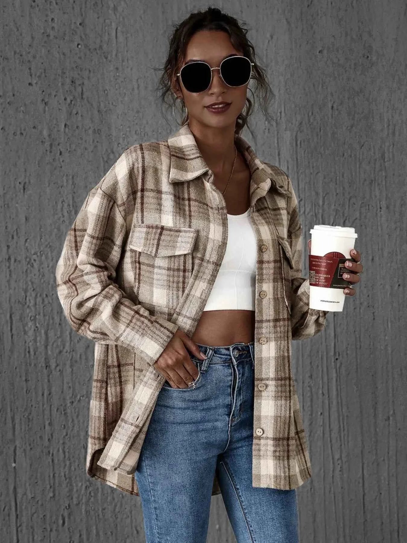 Plaid Button-Up Long Sleeve Shirt
