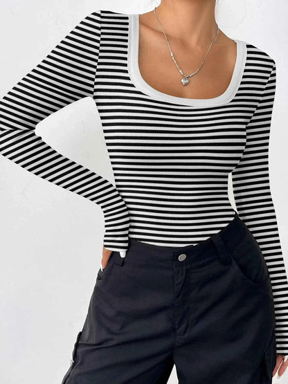 Striped Long Sleeve Scoop Neck T-Shirt