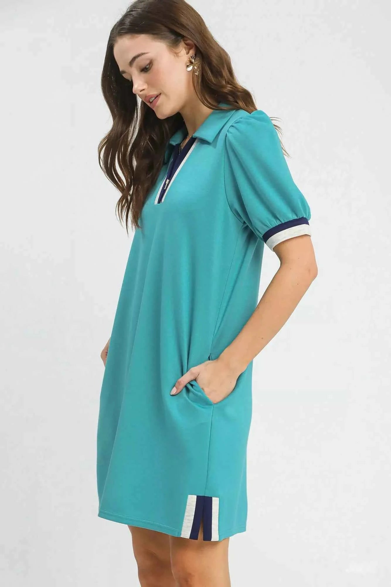 Umgee Color Block Zip Front Shift Dress
