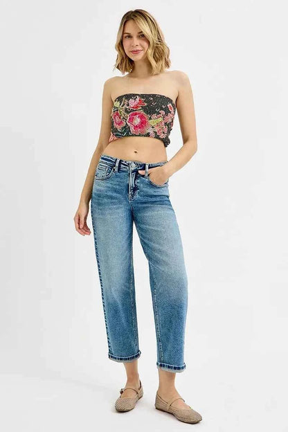 RISEN Full Size High Rise Crop Boyfriend Jeans Plus Size