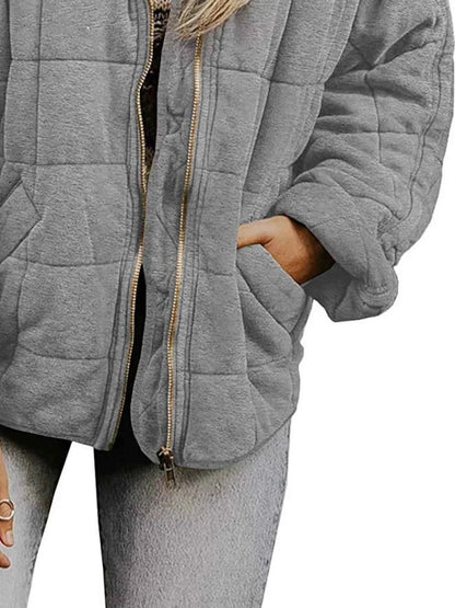 Full Size Zip Up Quilted Bomber Jacket Plus Size