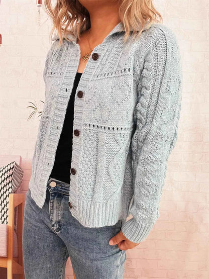 Openwork Cable Knit Button-Up Cardigan
