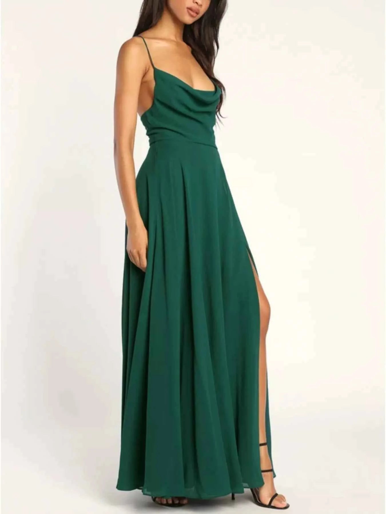 Slit Cowl Neck Maxi Dress