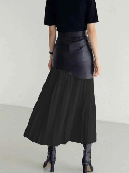 Patchwork Contrast Pleated Skirt