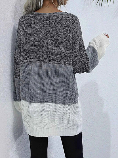 Color Block Round Neck Oversized Sweater