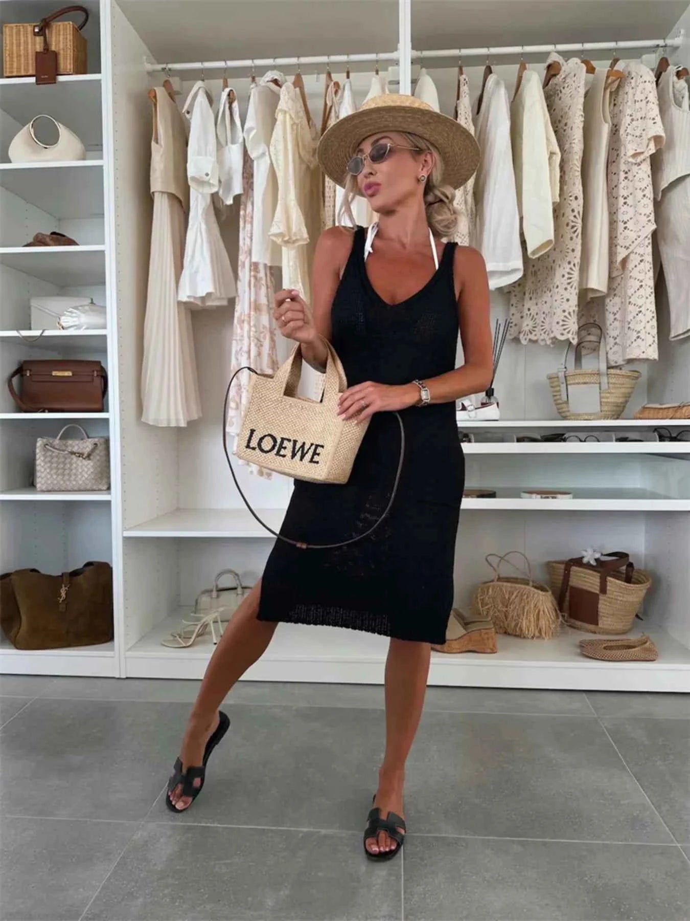 Ribbed Hem V-Neck Sweater Dress