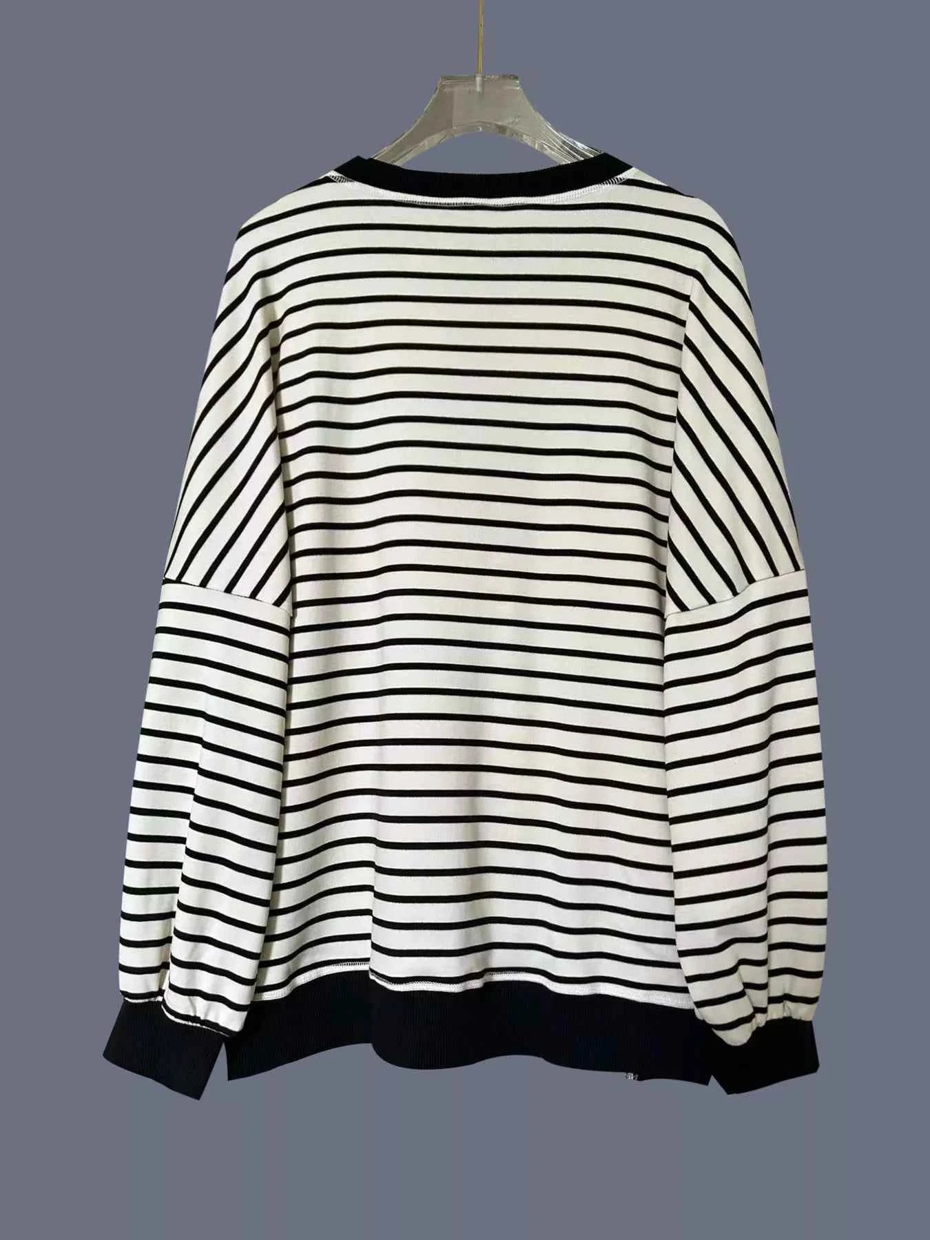 Striped Button Detail Casual Sweatshirt