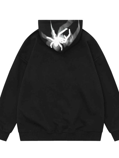 Men's Spider Graphic Oversized Hoodie with Side Button Details