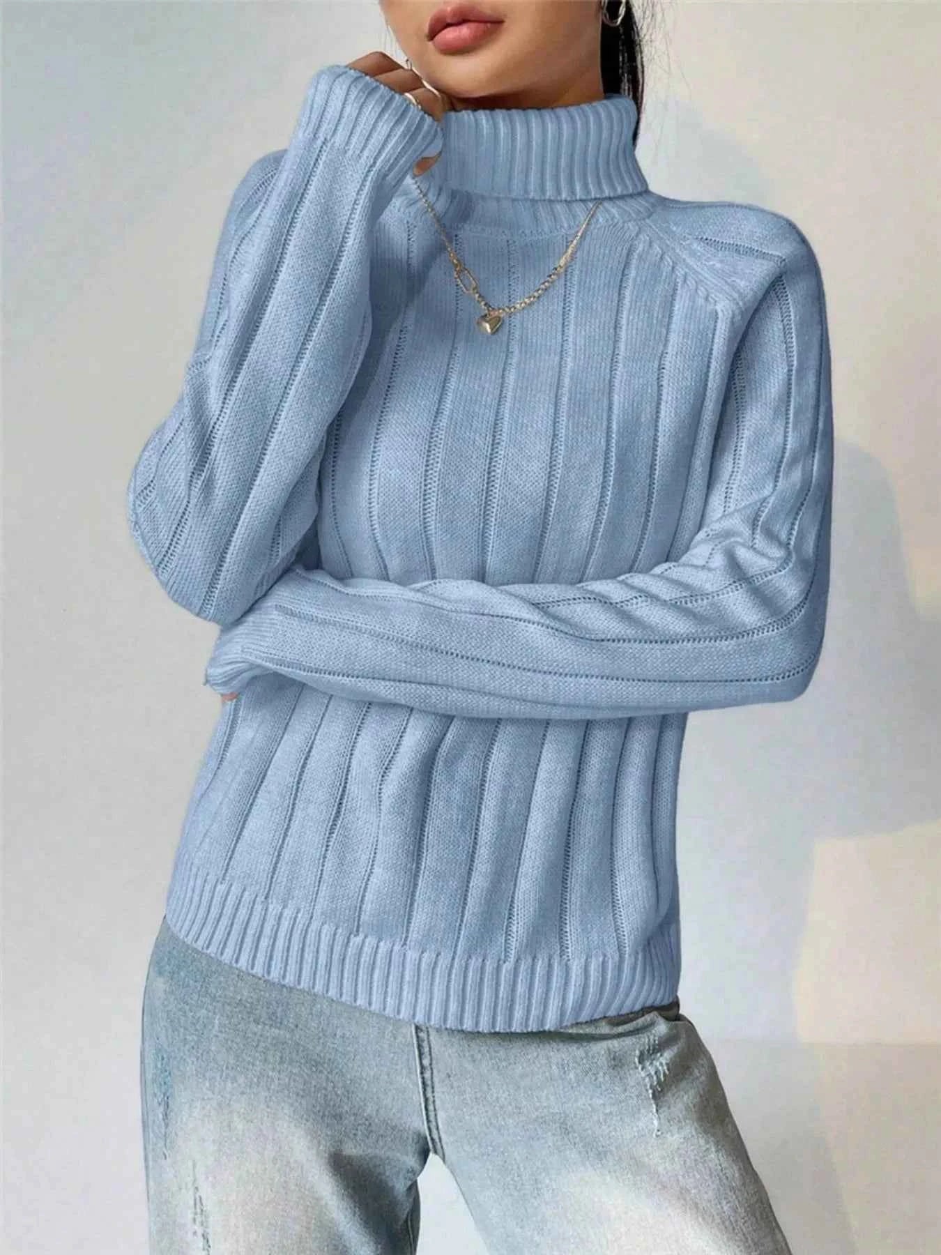 Ribbed Turtleneck Long Sleeve Sweater