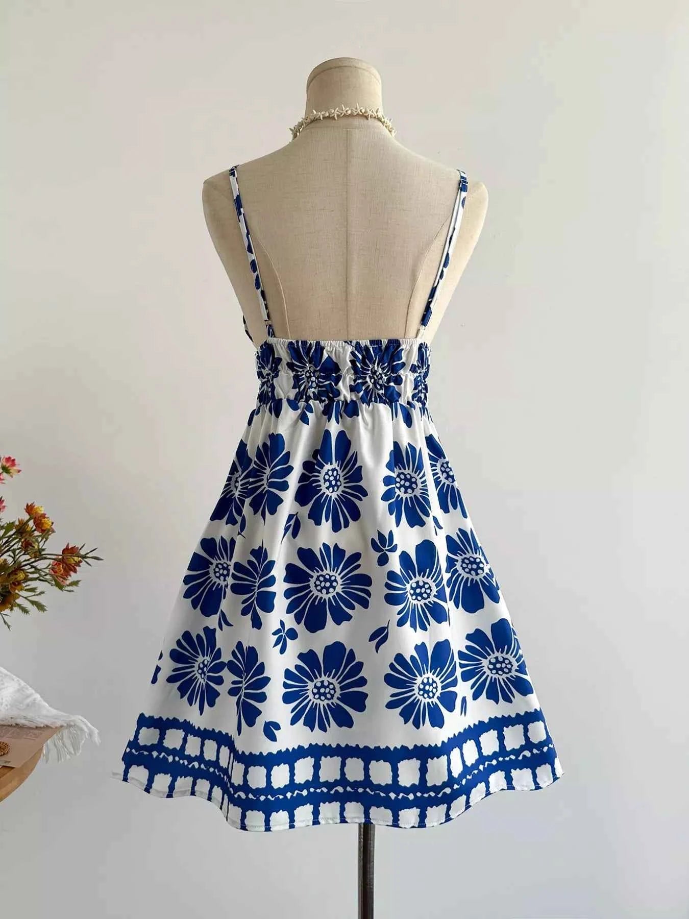 Floral Print V-Neck Mini Dress