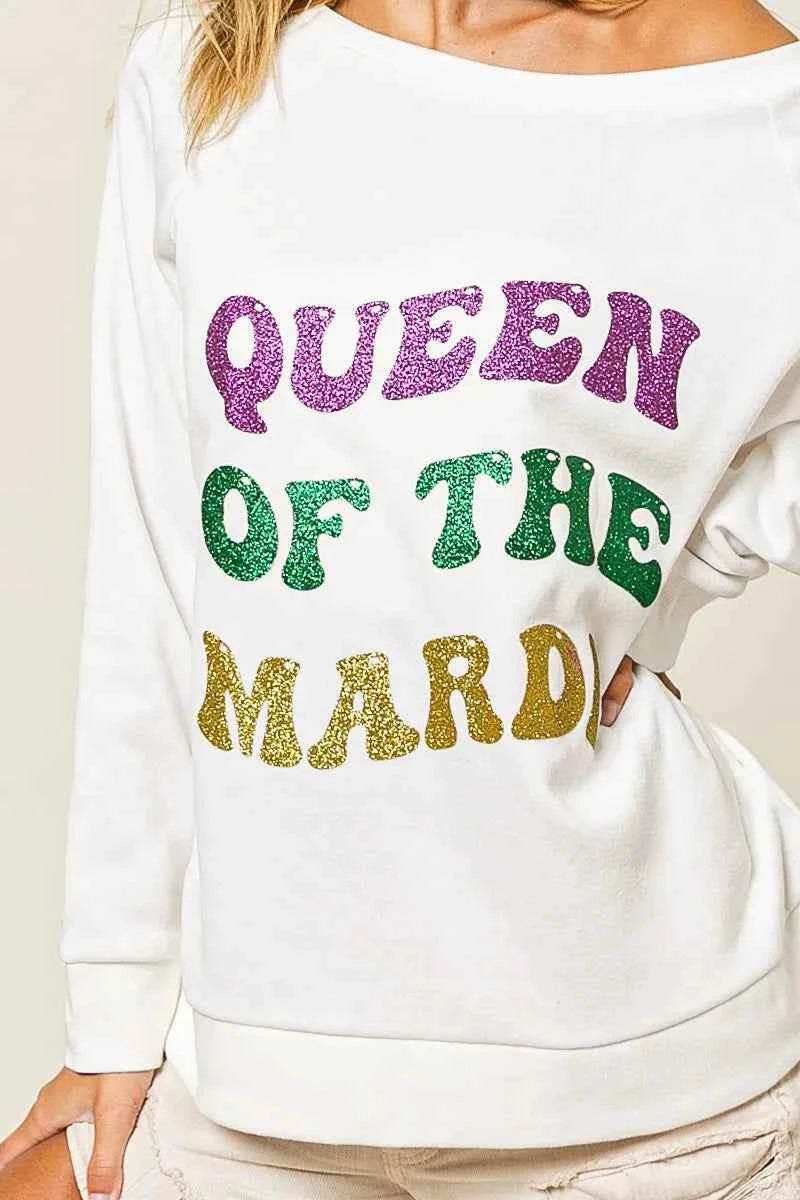 BiBi Queen Of Mardi Glitter Print Mardi Gras Sweatshirt