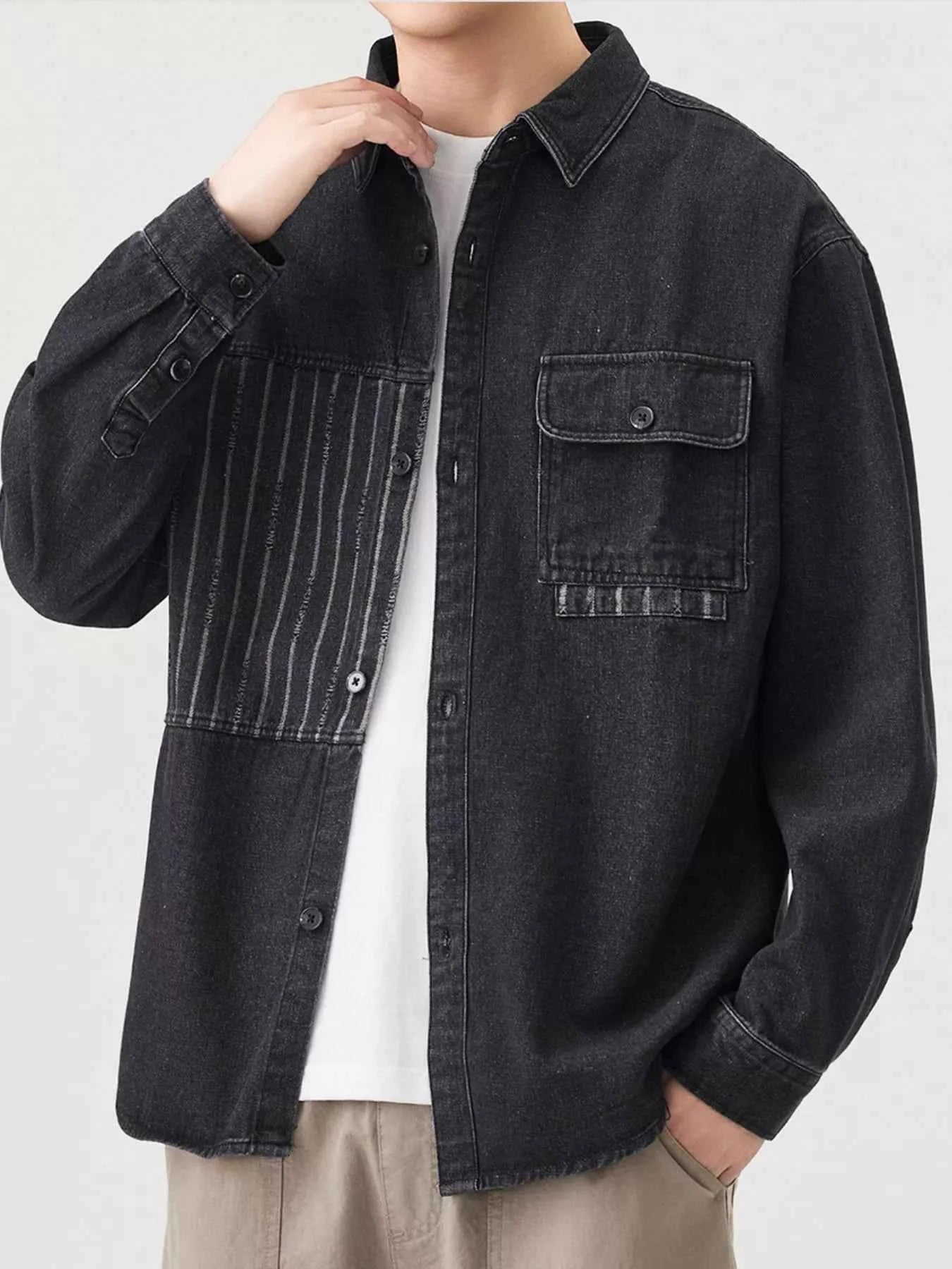Men's Plus Size Button Up Casual Denim Shirt