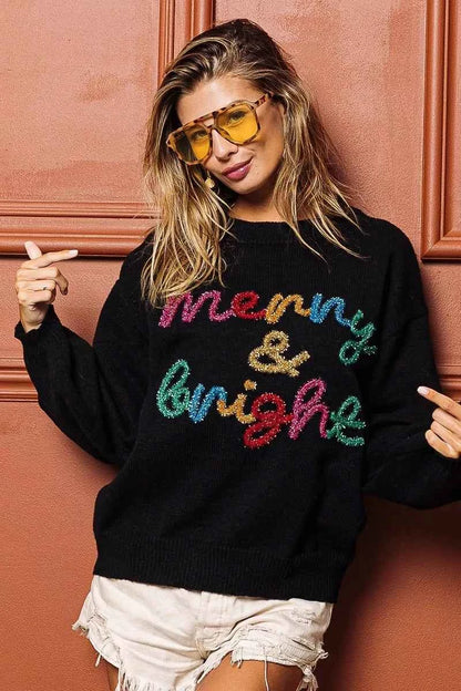 BiBi Tinsel Lettering Christmas Sweater