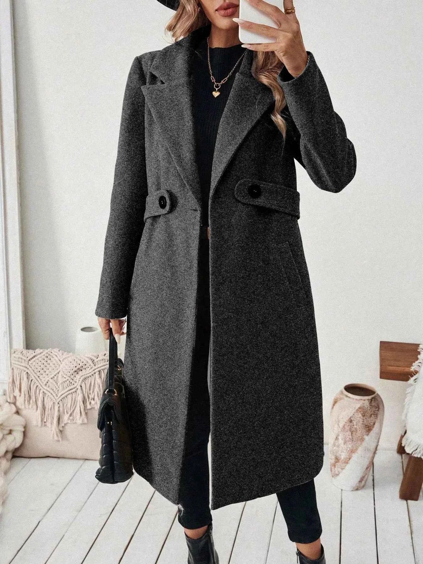 One Button Wool Blend Overcoat