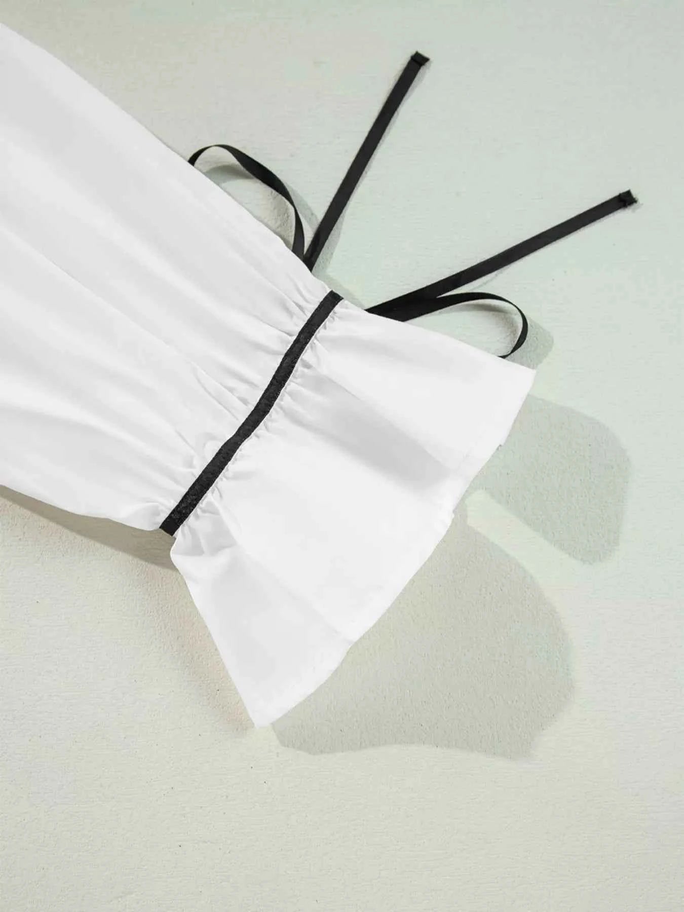 Elegant Contrast Bow-Tie Ruffle Blouse