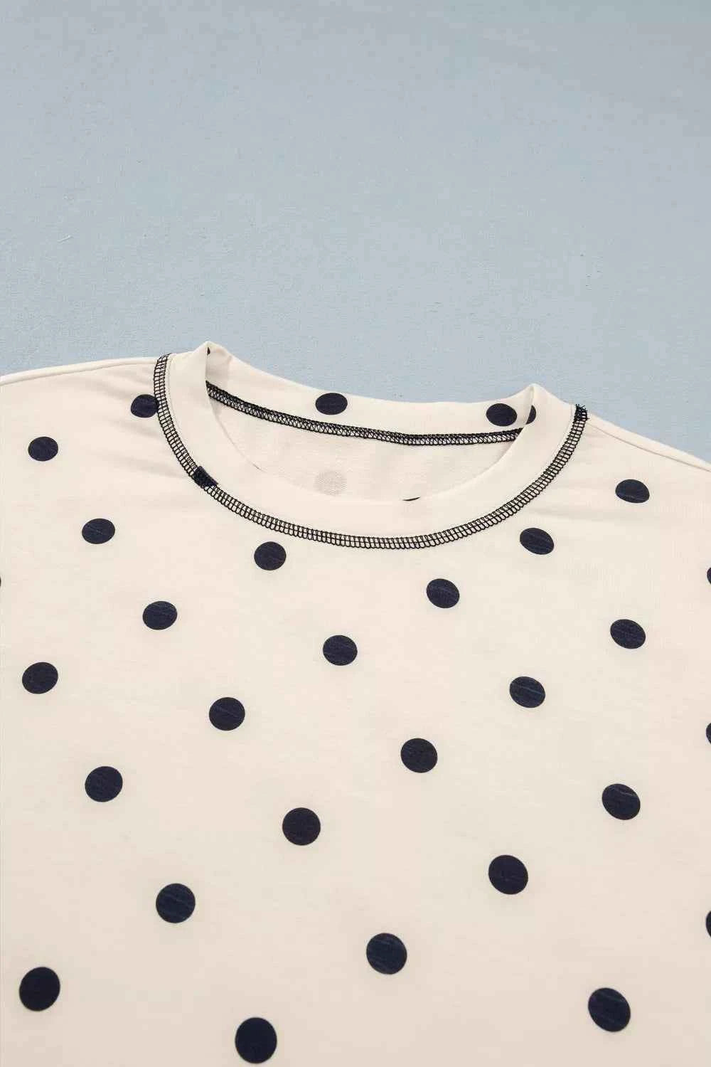 Exposed Seam Detail Polka Dot Loose Tee Drawstring Shorts Set