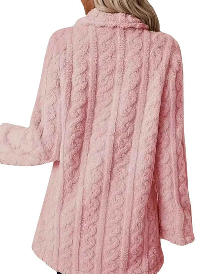 Double-Breasted Fleece Longline Coat