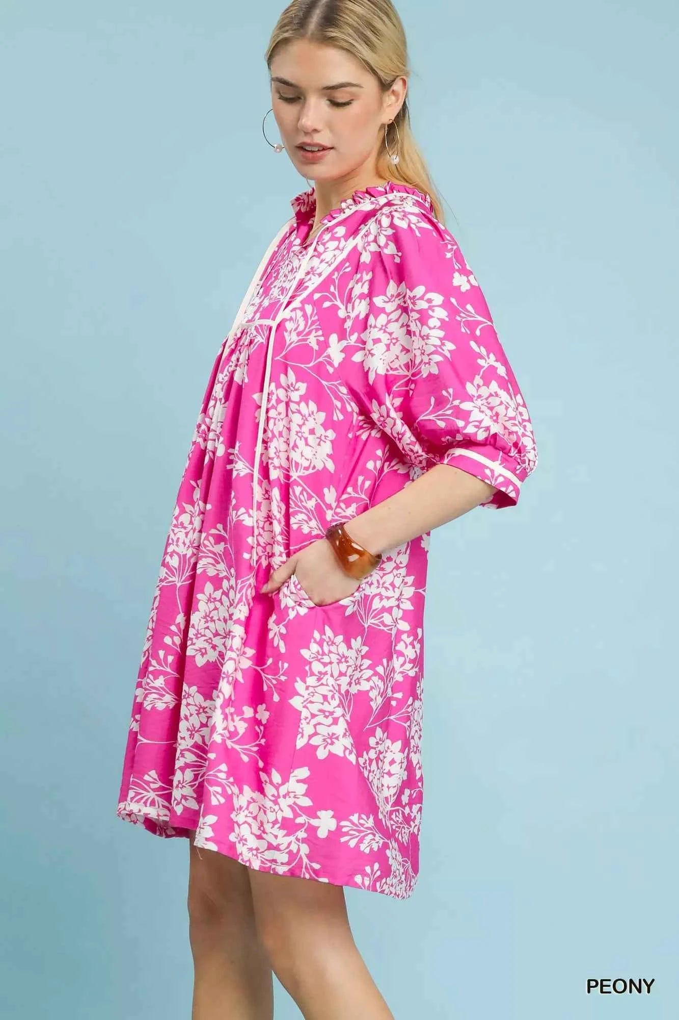 Umgee Floral Babydoll Dress with Pockets