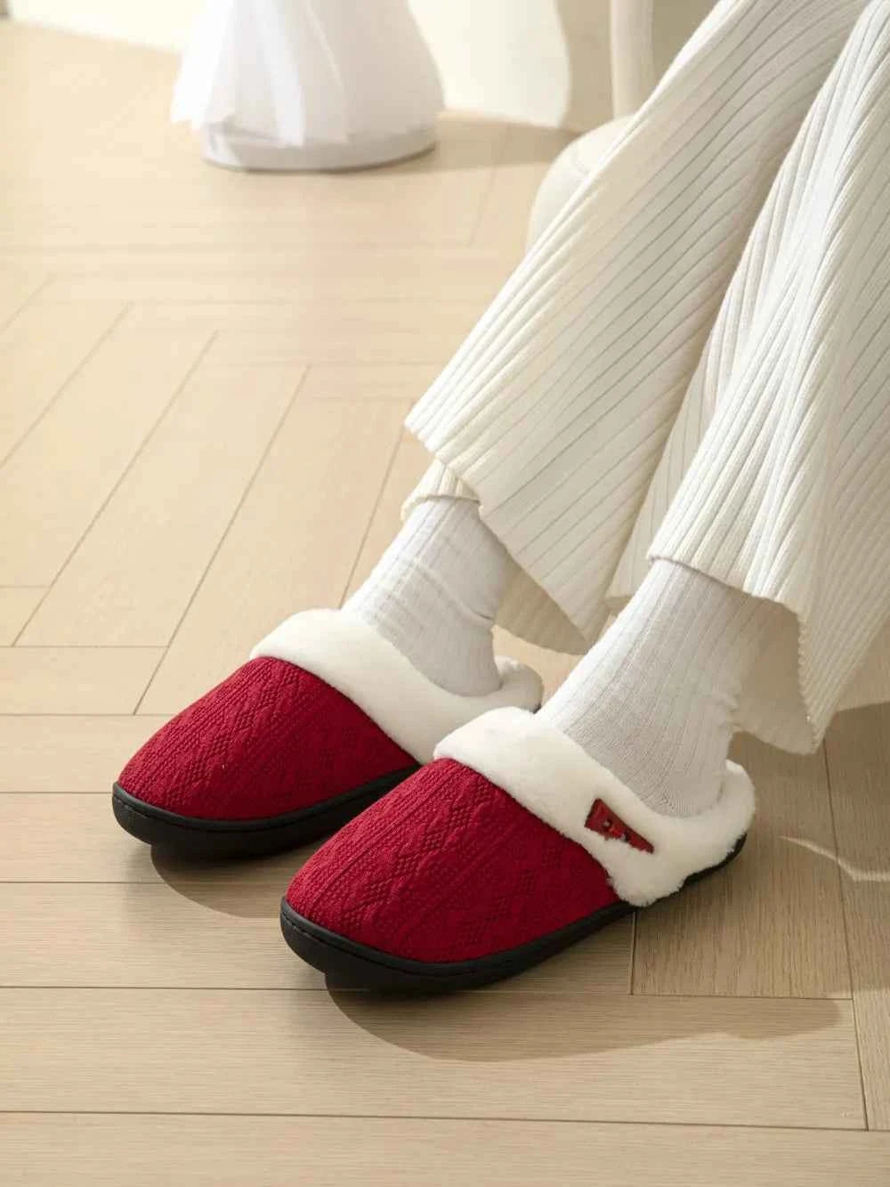 Horn Buckle Furry Texture Flat Slippers