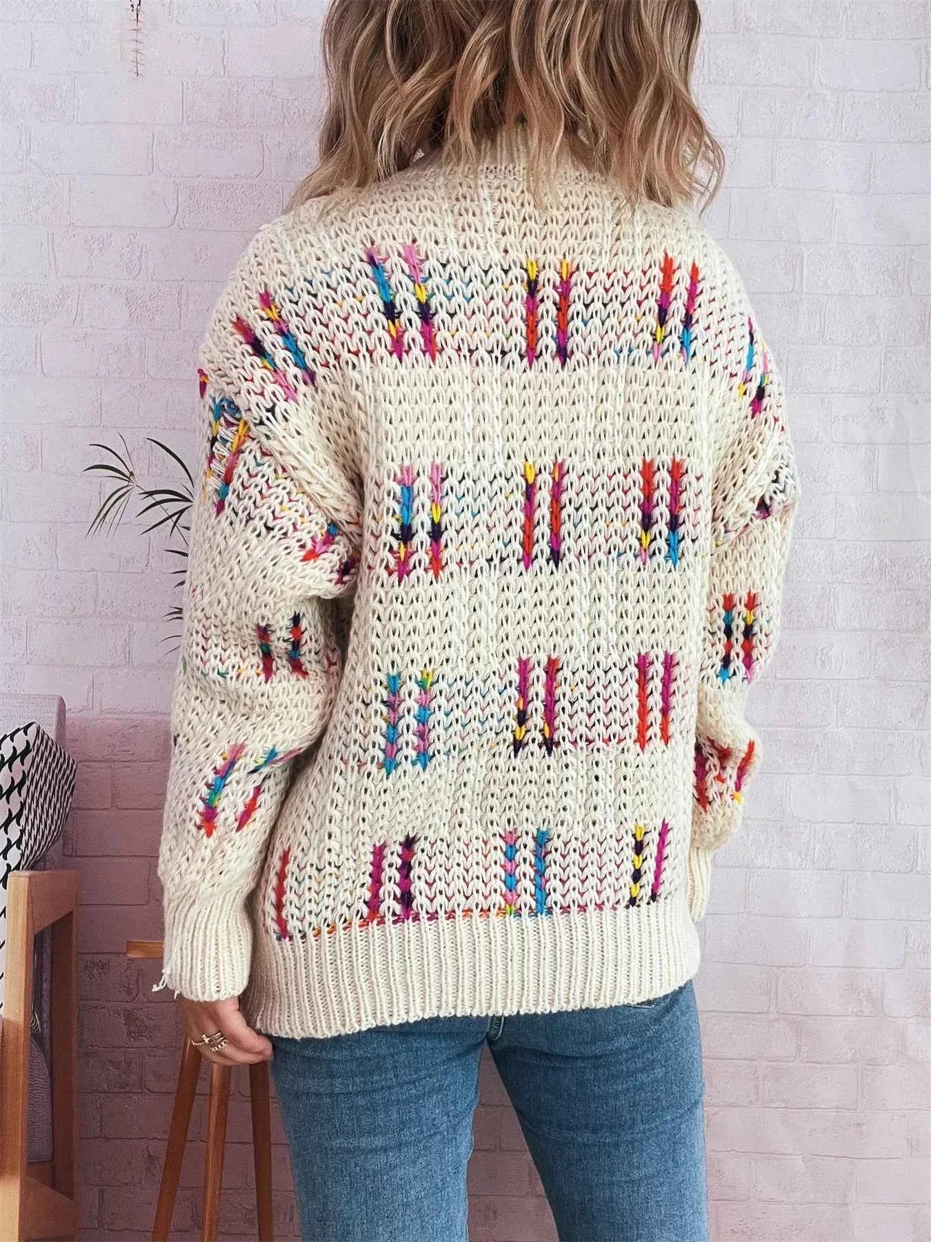 Colorful Round Neck Long Sleeve Sweater