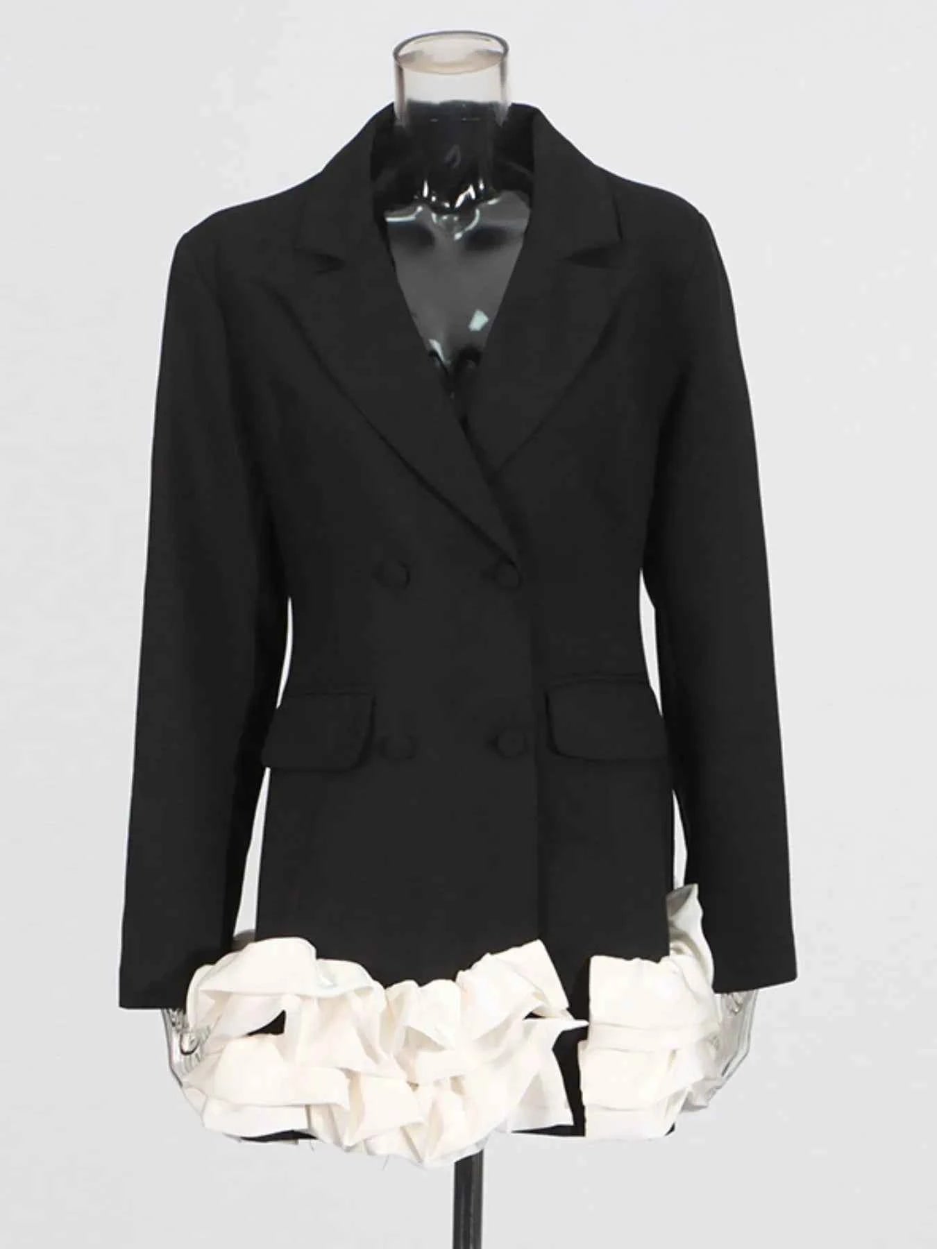 Ruffle Hem Double-Breasted Blazer Dress