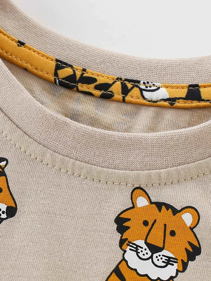 Children's Tiger Print Crew Neck Short Sleeve T-Shirt